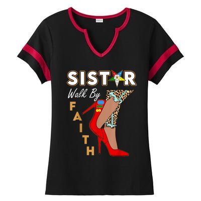 OES Sistar Leopard Walk By Faith Order Of The Eastern Star Ladies Halftime Notch Neck Tee