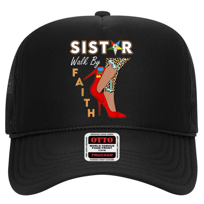 OES Sistar Leopard Walk By Faith Order Of The Eastern Star High Crown Mesh Back Trucker Hat