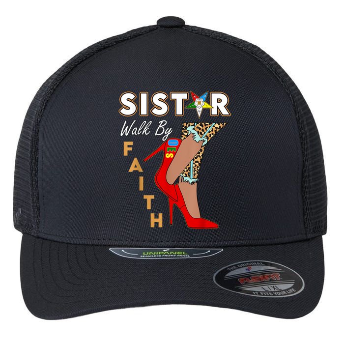 OES Sistar Leopard Walk By Faith Order Of The Eastern Star Flexfit Unipanel Trucker Cap