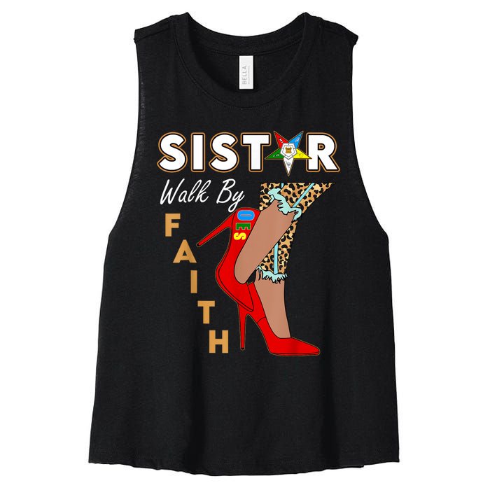 OES Sistar Leopard Walk By Faith Order Of The Eastern Star Women's Racerback Cropped Tank