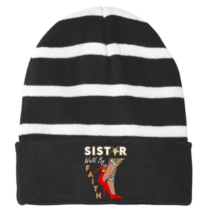 OES Sistar Leopard Walk By Faith Order Of The Eastern Star Striped Beanie with Solid Band