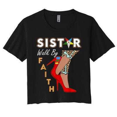 OES Sistar Leopard Walk By Faith Order Of The Eastern Star Women's Crop Top Tee