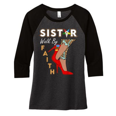 OES Sistar Leopard Walk By Faith Order Of The Eastern Star Women's Tri-Blend 3/4-Sleeve Raglan Shirt