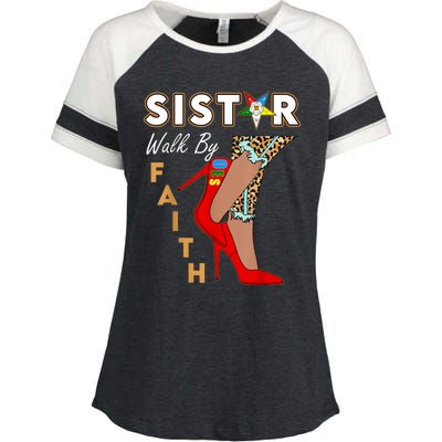 OES Sistar Leopard Walk By Faith Order Of The Eastern Star Enza Ladies Jersey Colorblock Tee