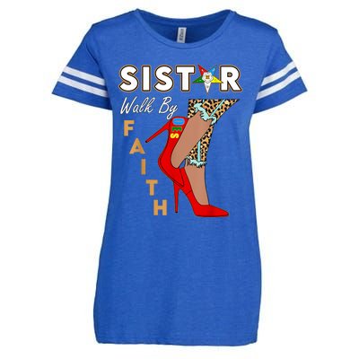 OES Sistar Leopard Walk By Faith Order Of The Eastern Star Enza Ladies Jersey Football T-Shirt