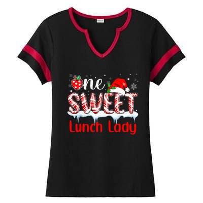 One Sweet Lunch Lady Christmas Candy Cane Santa Ladies Halftime Notch Neck Tee