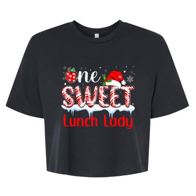 One Sweet Lunch Lady Christmas Candy Cane Santa Bella+Canvas Jersey Crop Tee