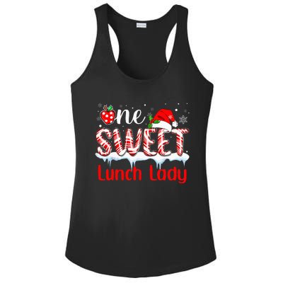 One Sweet Lunch Lady Christmas Candy Cane Santa Ladies PosiCharge Competitor Racerback Tank