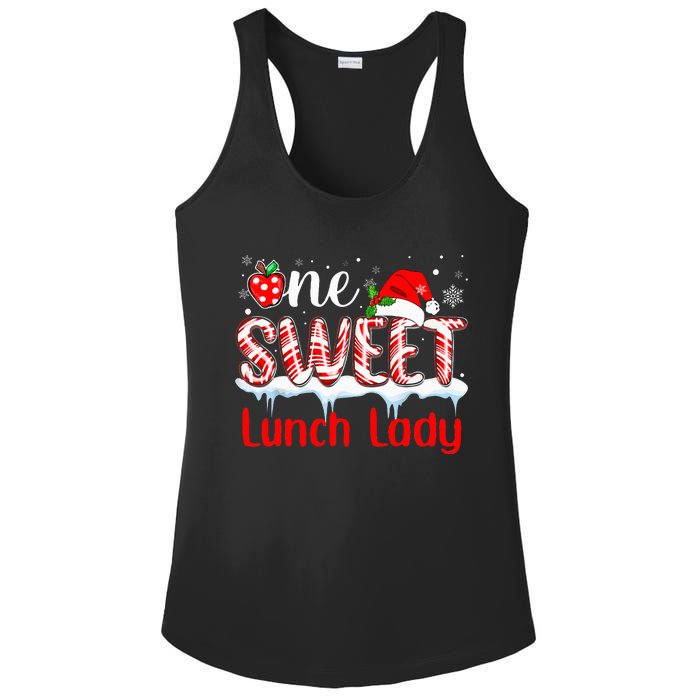 One Sweet Lunch Lady Christmas Candy Cane Santa Ladies PosiCharge Competitor Racerback Tank