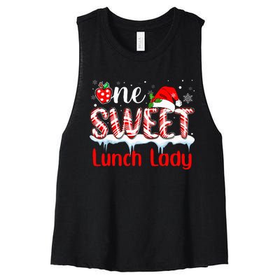 One Sweet Lunch Lady Christmas Candy Cane Santa Women's Racerback Cropped Tank