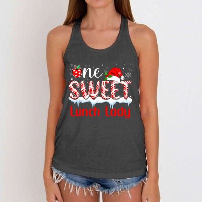 One Sweet Lunch Lady Christmas Candy Cane Santa Women's Knotted Racerback Tank