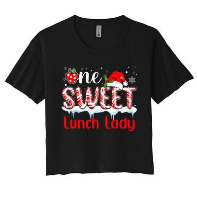 One Sweet Lunch Lady Christmas Candy Cane Santa Women's Crop Top Tee