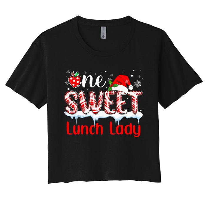 One Sweet Lunch Lady Christmas Candy Cane Santa Women's Crop Top Tee