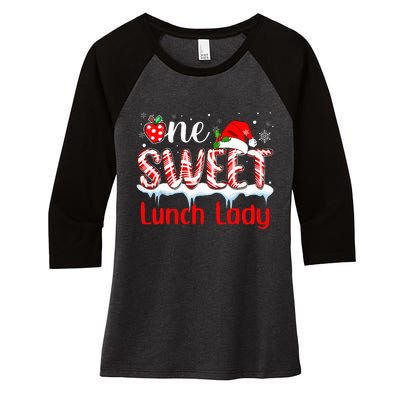 One Sweet Lunch Lady Christmas Candy Cane Santa Women's Tri-Blend 3/4-Sleeve Raglan Shirt