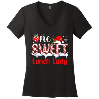 One Sweet Lunch Lady Christmas Candy Cane Santa Women's V-Neck T-Shirt