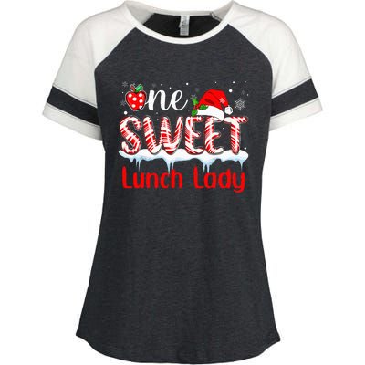 One Sweet Lunch Lady Christmas Candy Cane Santa Enza Ladies Jersey Colorblock Tee