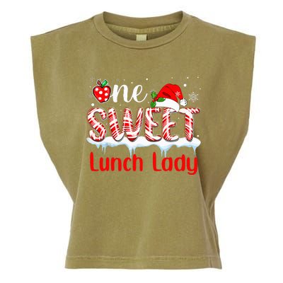 One Sweet Lunch Lady Christmas Candy Cane Santa Garment-Dyed Women's Muscle Tee