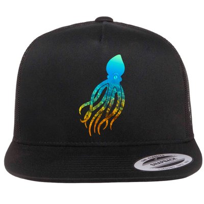Octopus Squid Lovers Silhouette Earth Day And Ocean Week Gift Flat Bill Trucker Hat