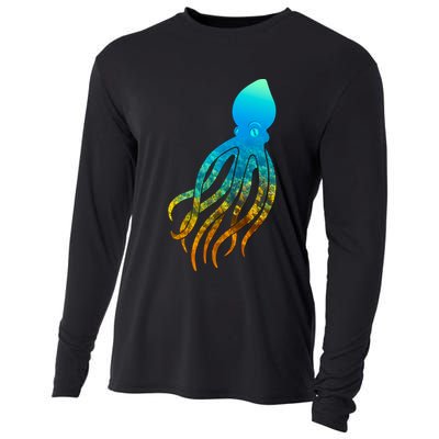 Octopus Squid Lovers Silhouette Earth Day And Ocean Week Gift Cooling Performance Long Sleeve Crew