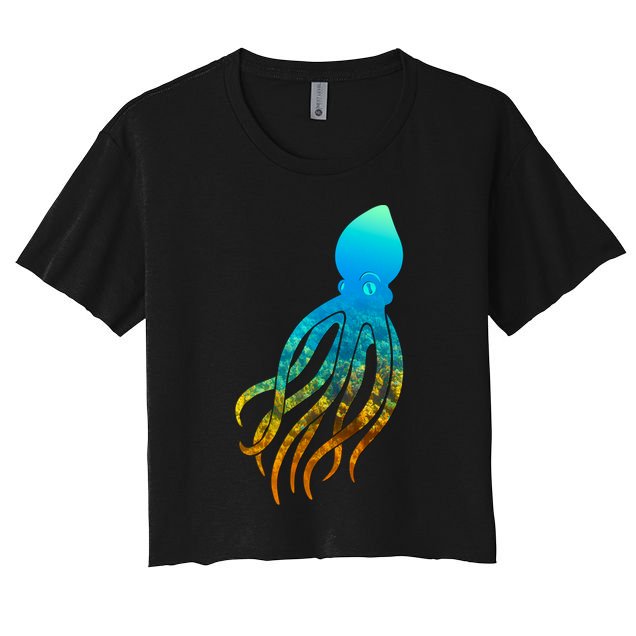 Octopus Squid Lovers Silhouette Earth Day And Ocean Week Gift Women's Crop Top Tee