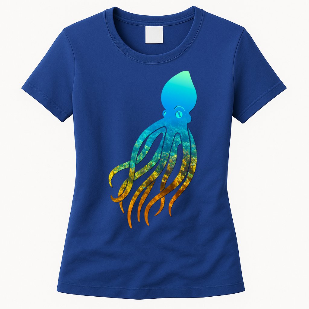 Octopus Squid Lovers Silhouette Earth Day And Ocean Week Gift Womens T-Shirt
