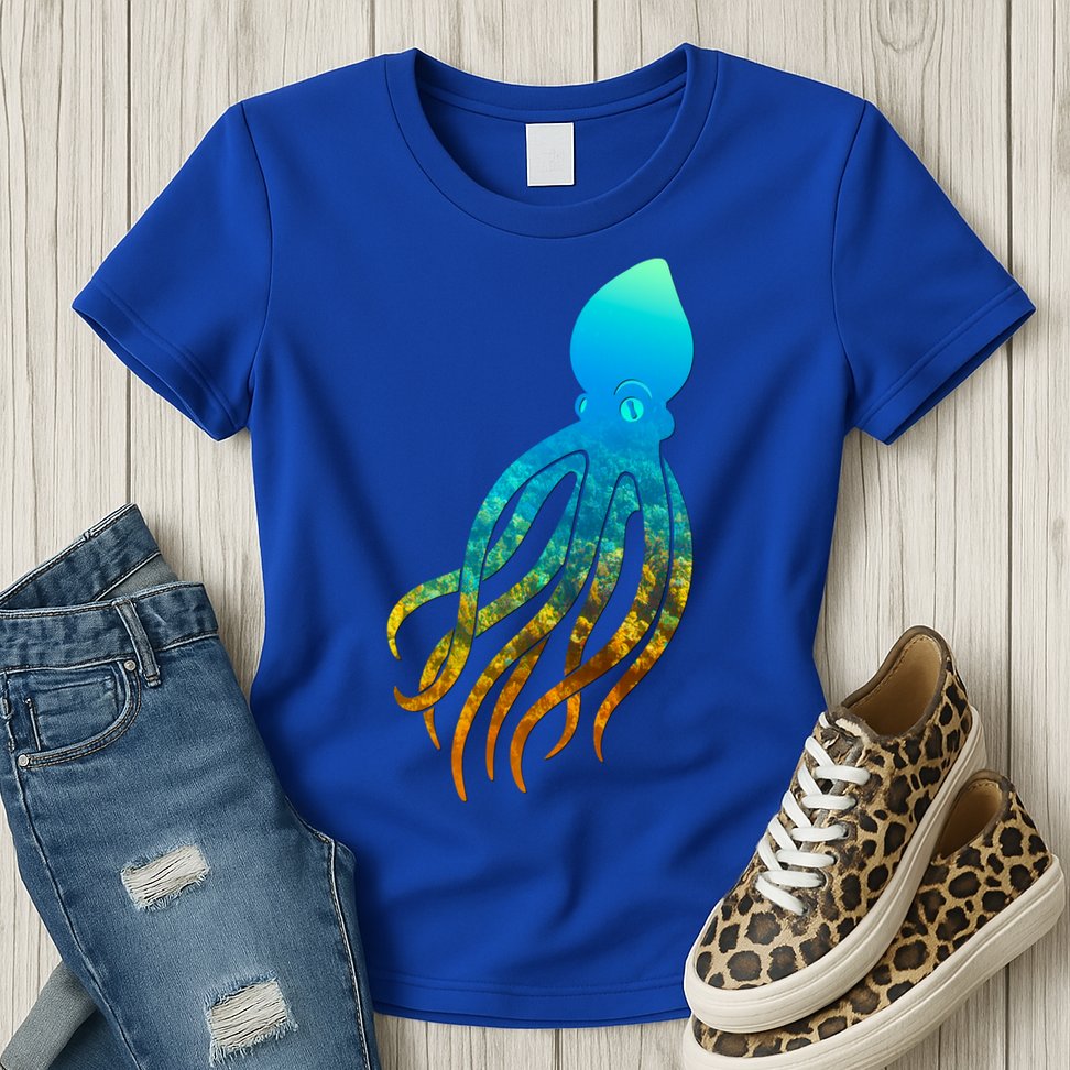 Octopus Squid Lovers Silhouette Earth Day And Ocean Week Gift Womens T-Shirt