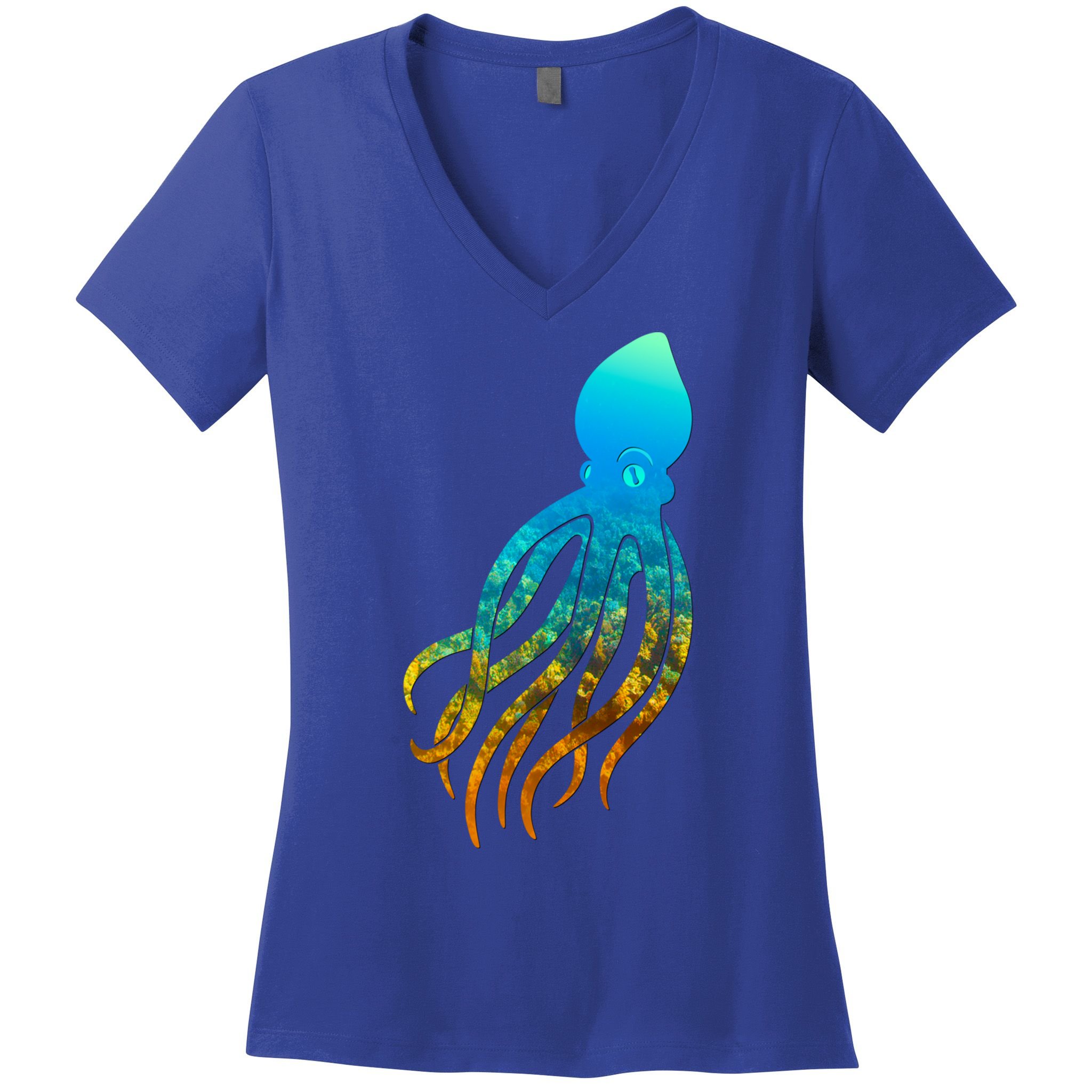 Octopus Squid Lovers Silhouette Earth Day And Ocean Week Gift Women's V-Neck T-Shirt