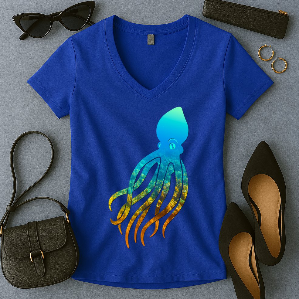 Octopus Squid Lovers Silhouette Earth Day And Ocean Week Gift Women's V-Neck T-Shirt