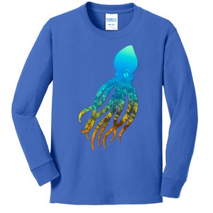 Octopus Squid Lovers Silhouette Earth Day And Ocean Week Gift Kids Long Sleeve Shirt