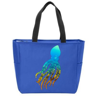 Octopus Squid Lovers Silhouette Earth Day And Ocean Week Gift Zip Tote Bag