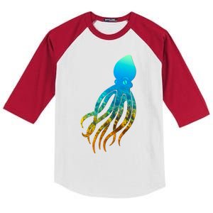 Octopus Squid Lovers Silhouette Earth Day And Ocean Week Gift Kids Colorblock Raglan Jersey