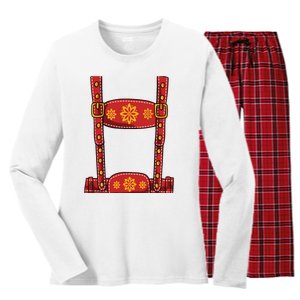 Oktoberfest Shirts Lederhosen Suspenders Germany Octoberfest Women's Long Sleeve Flannel Pajama Set 