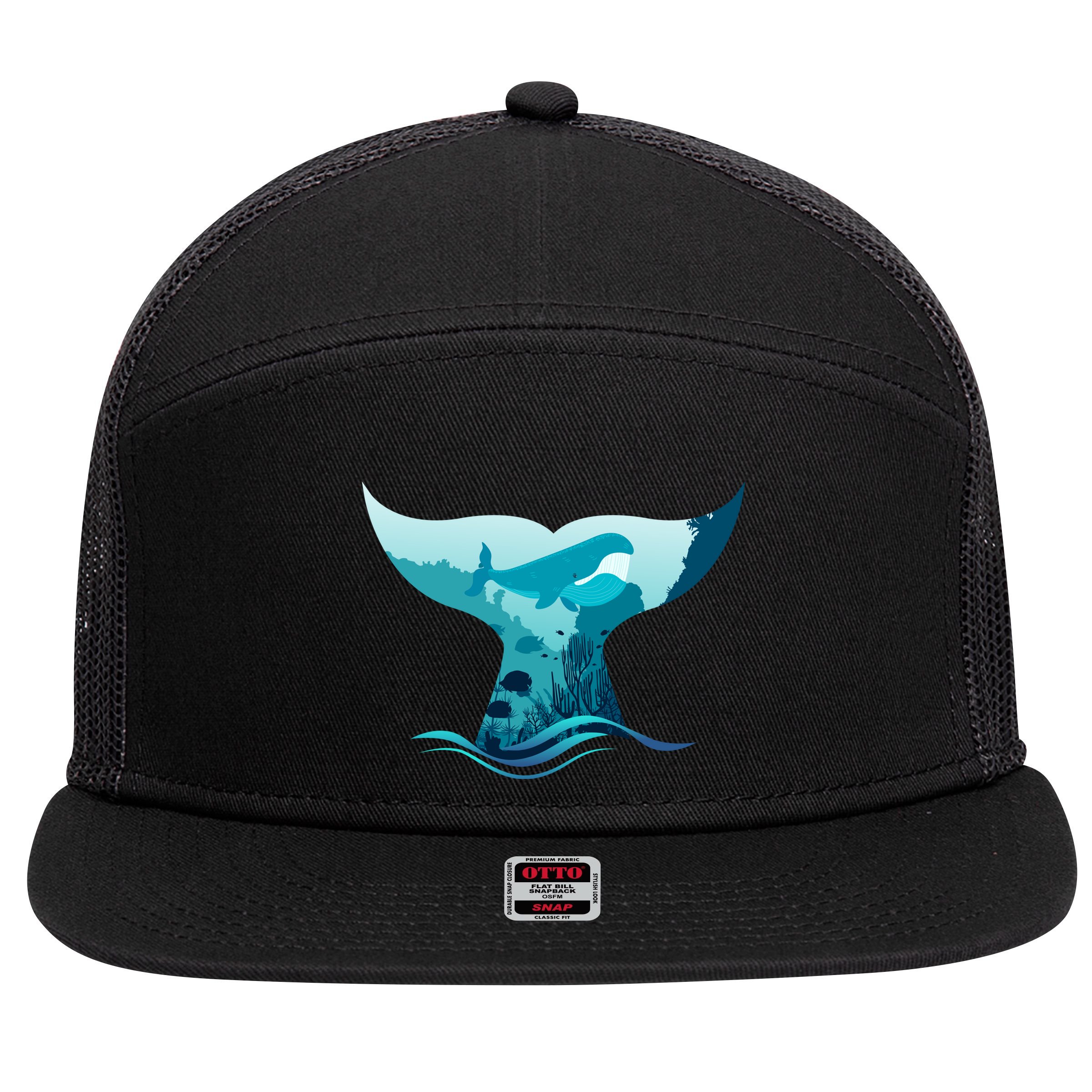 Ocean Sea Life Whale Tail 7 Panel Mesh Trucker Snapback Hat