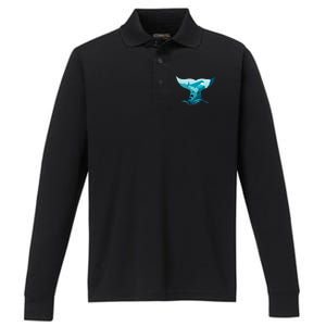 Ocean Sea Life Whale Tail Performance Long Sleeve Polo