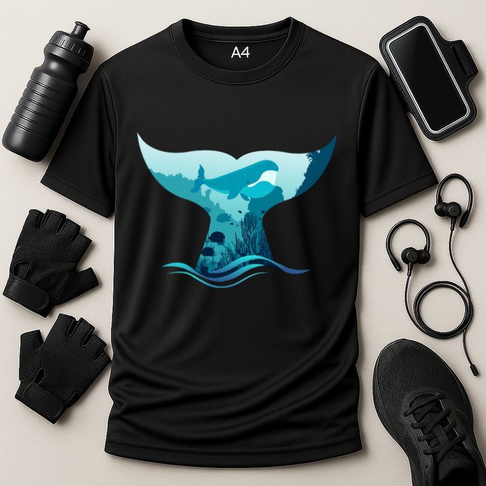 Ocean Sea Life Whale Tail Cooling Performance Crew T-Shirt