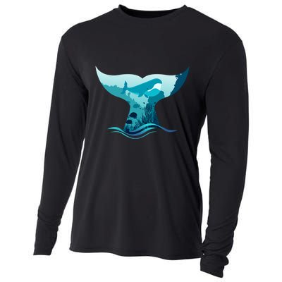 Ocean Sea Life Whale Tail Cooling Performance Long Sleeve Crew