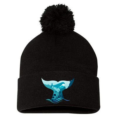 Ocean Sea Life Whale Tail Pom Pom 12in Knit Beanie