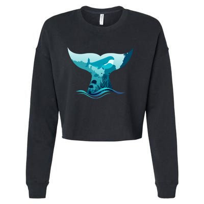 Ocean Sea Life Whale Tail Cropped Pullover Crew