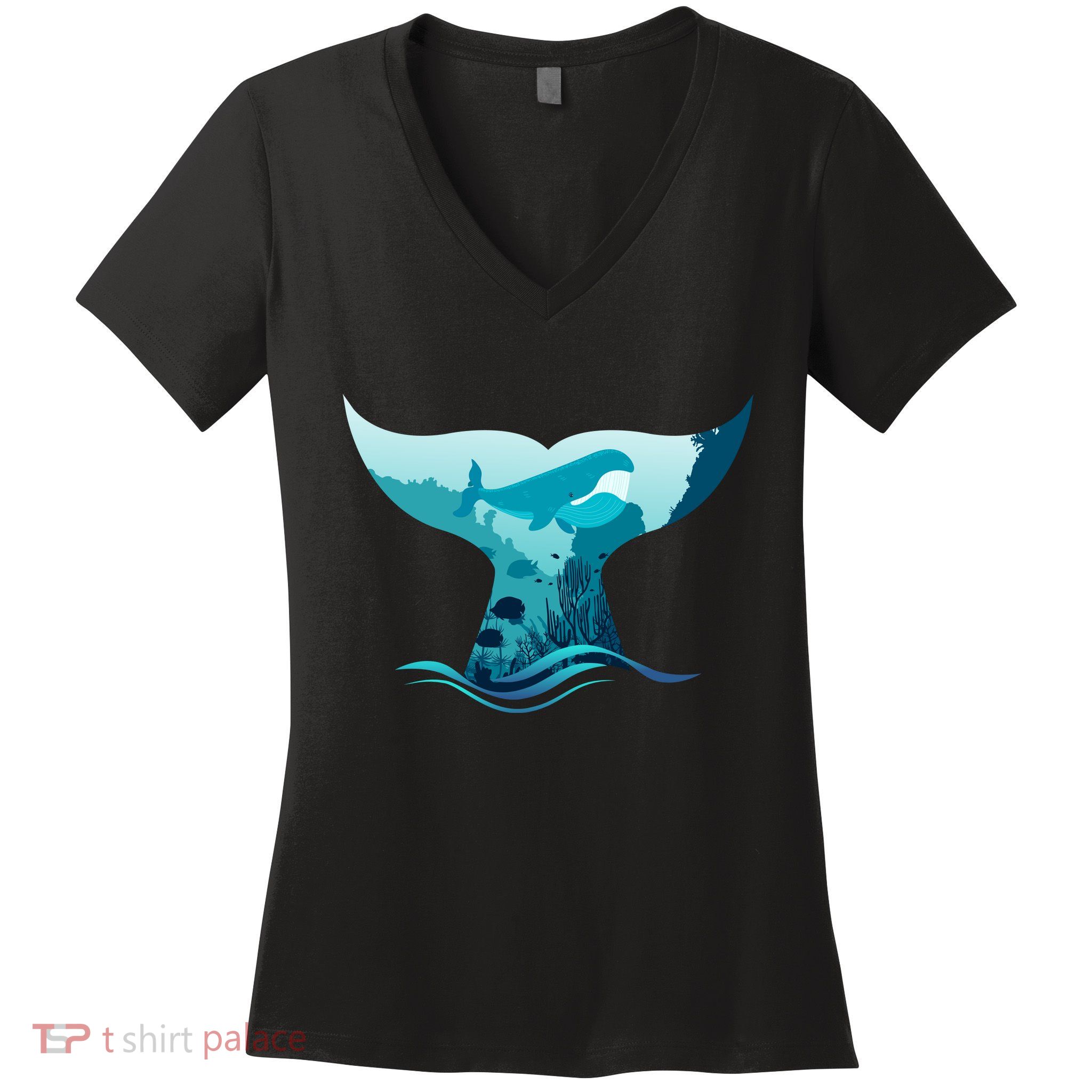 Ocean Sea Life Whale Tail Women's V-Neck T-Shirt