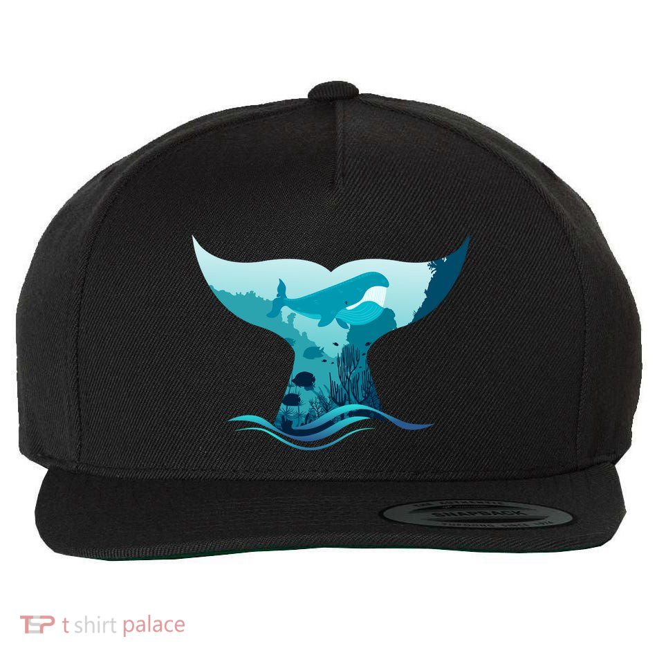 Ocean Sea Life Whale Tail Wool Snapback Cap