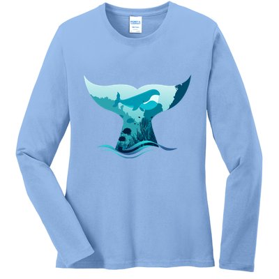 Ocean Sea Life Whale Tail Ladies Long Sleeve Shirt