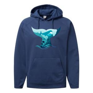 Ocean Sea Life Whale Tail Performance Fleece Hoodie