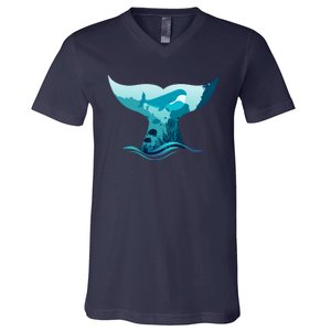 Ocean Sea Life Whale Tail V-Neck T-Shirt