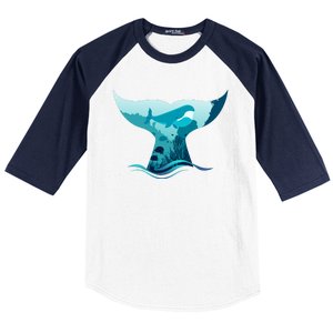 Ocean Sea Life Whale Tail Baseball Sleeve Shirt