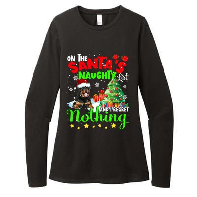 On Santa List And I Regret Nothing Xmas Black Rottweilers Gift Womens CVC Long Sleeve Shirt