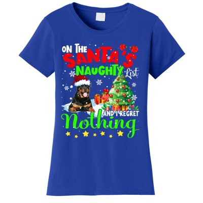 On Santa List And I Regret Nothing Xmas Black Rottweilers Gift Women's T-Shirt