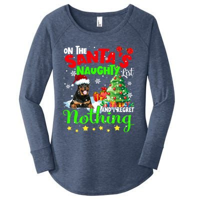 On Santa List And I Regret Nothing Xmas Black Rottweilers Gift Women's Perfect Tri Tunic Long Sleeve Shirt