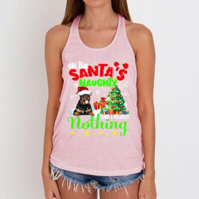 On Santa List And I Regret Nothing Xmas Black Rottweilers Gift Women's Knotted Racerback Tank