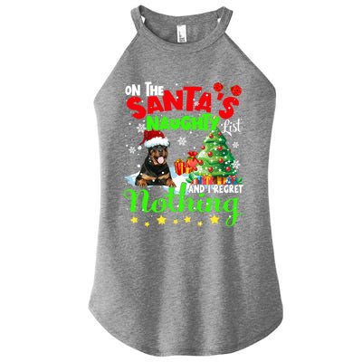 On Santa List And I Regret Nothing Xmas Black Rottweilers Gift Women’s Perfect Tri Rocker Tank