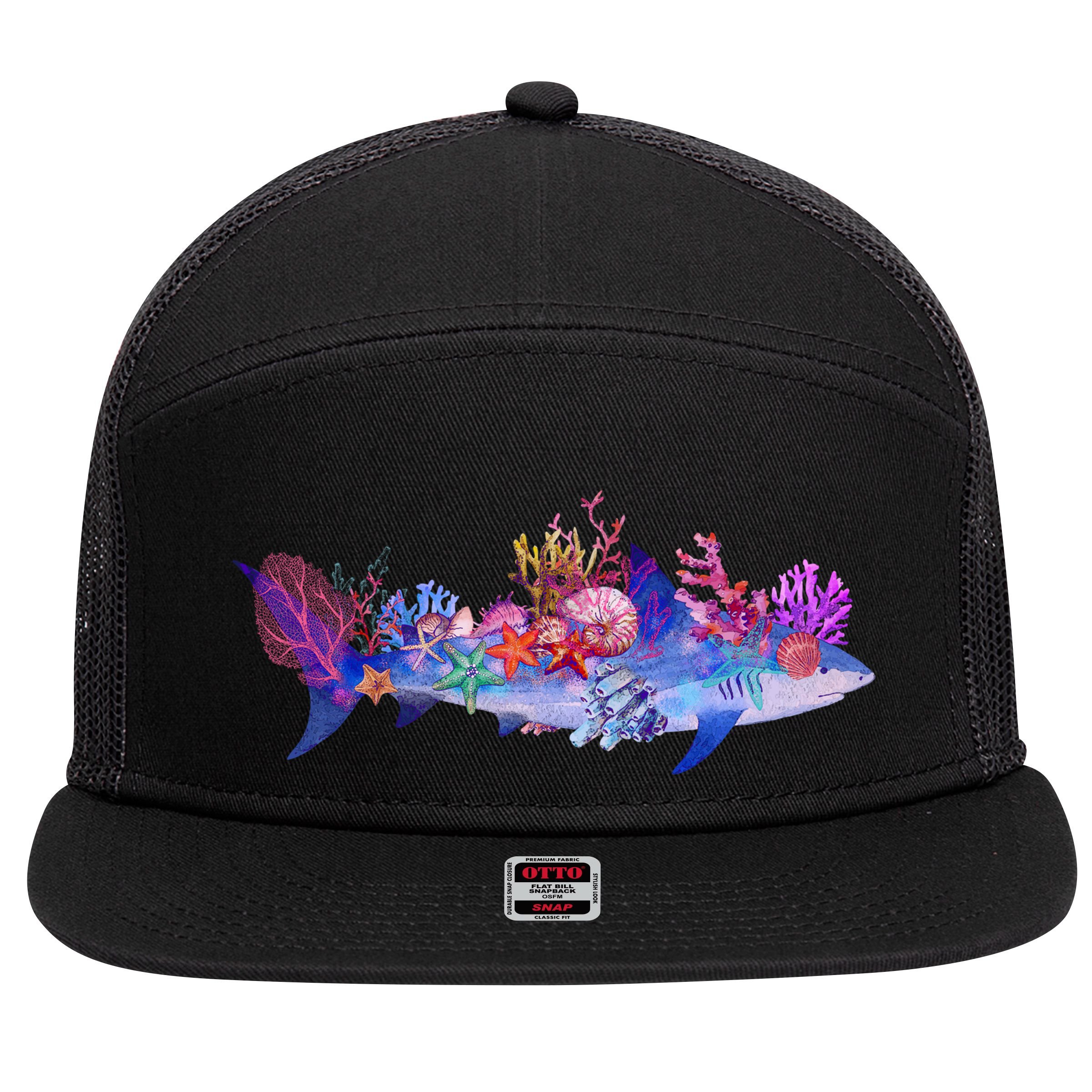Ocean Sea Life Shark 7 Panel Mesh Trucker Snapback Hat